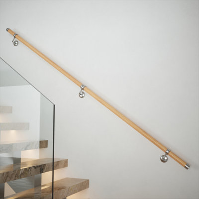 Woodworx Premium Solid Oak - 2.4m Indoor Stair Handrail Kit. Easy Install all in One Box with brackets & endcaps - 5Yr Guarantee