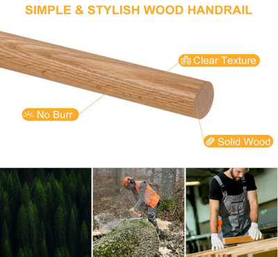 Woodworx Premium Solid Oak & Brushed Nickel 2.4m Indoor Stair Handrail Kit. Easy Install all in One Box - 5Yr Guarantee