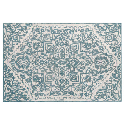 Wool Area Rug 140 x 200 cm White and Blue AHMETLI | DIY at B&Q