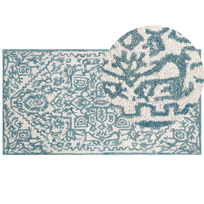Wool Area Rug 80 x 150 cm White and Blue AHMETLI