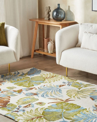 Wool Area Rug Leaves Motif 140 x 200 cm Multicolour KINIK