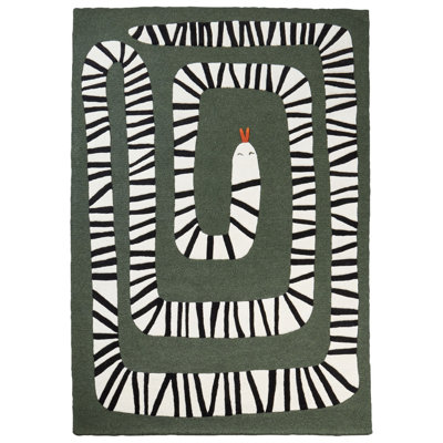 Wool Area Rug Snake Motif 160 x 230 cm Green OKAPI