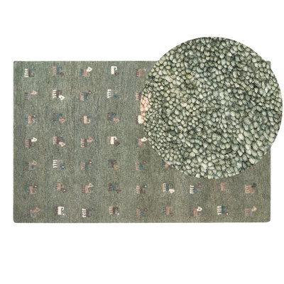 Wool Gabbeh Area Rug with Animal Motif 140 x 200 cm Green KIZARLI