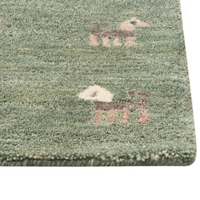 Wool Gabbeh Area Rug with Animal Motif 160 x 230 cm Green KIZARLI
