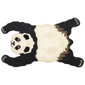 Wool Kids Rug Panda 100 x 160 cm White and Black JINGKING