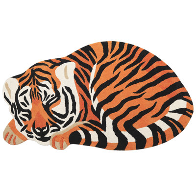 Wool Kids Rug Tiger 100 x 155 cm Orange RAJAH | DIY at B&Q