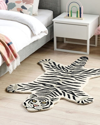 Wool Kids Rug Tiger 100 x 160 cm Black and White SHERE | DIY at B&Q