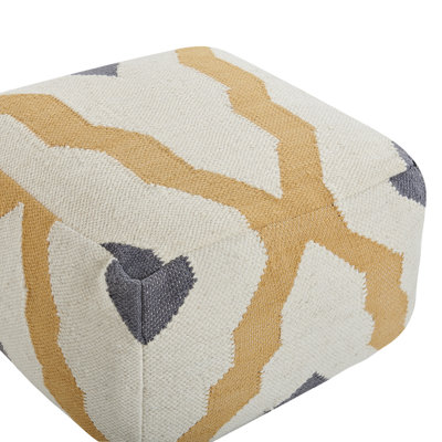Wool Pouffe Beige and Yellow ZEUGMA - 4