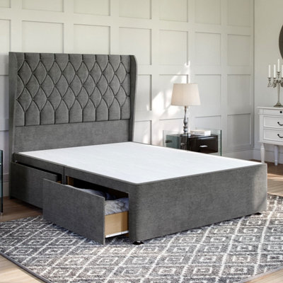 Wool Steel Platform Top Divan Bed Base Only 4FT Small Double with 4 Drawers