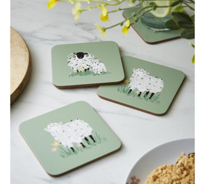 Woolly Sheep Animal Print Printed MDF Coasters (4 Pack)