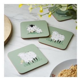 Woolly Sheep Animal Print Printed MDF Coasters (4 Pack)