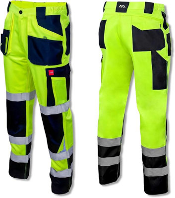 Work Intensive Visibility Trousers Fluorescent Yellow Certified Warning Clothing Heavy Duty Safety Pants 28-30 inch (EU 46)