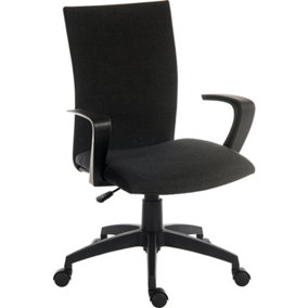 Work Office Chair Swivel Black Fabric Adjustable Seat Height and Fixed Armrests