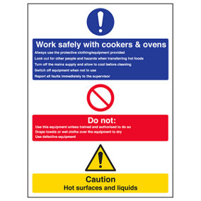Work Safely Cookers & Ovens Sign - Rigid Plastic - 200x300mm (x3)