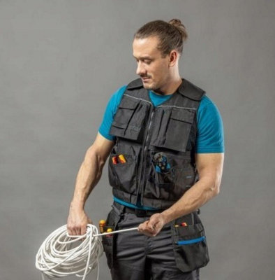 Work Tool Vest 15 pockets One Size Black Multi-pocket sleeveless