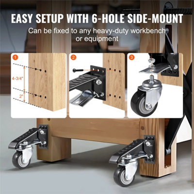 Workbench Casters Kit Heavy Duty Retractable Wheels 165 lbs Load Set of 4