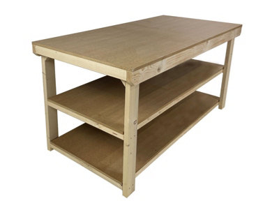 Workbench MDF top, large heavy-duty table (H-90cm, D-120cm, L-120cm) with double shelf