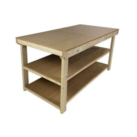 Workbench MDF top, large heavy-duty table (H-90cm, D-120cm, L-150cm) with double shelf