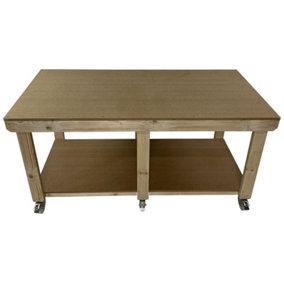 Workbench MDF top, large heavy-duty table (H-90cm, D-120cm, L-180cm) with wheels