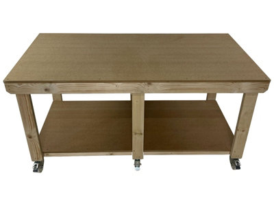 Workbench MDF top, large heavy-duty table (H-90cm, D-120cm, L-240cm) with wheels