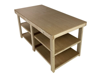 Workbench MDF top, large heavy-duty table (H-90cm, D-90cm, L-180cm) with double shelf