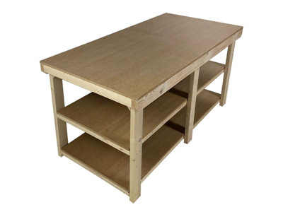Workbench MDF top, large heavy-duty table (H-90cm, D-90cm, L-180cm) with double shelf
