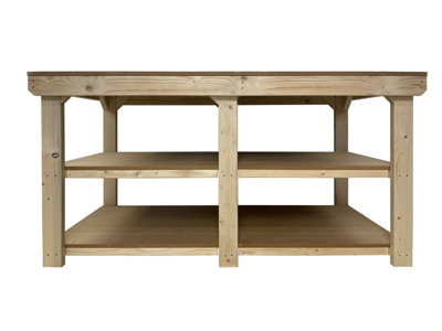 Workbench MDF top, large heavy-duty table (H-90cm, D-90cm, L-180cm) with double shelf
