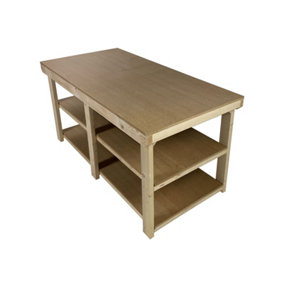 Workbench MDF top, large heavy-duty table (H-90cm, D-90cm, L-210cm) with double shelf