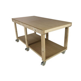 Workbench MDF top, large heavy-duty table (H-90cm, D-90cm, L-210cm) with wheels