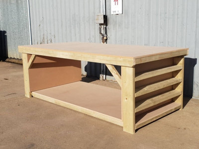 Workbench MDF top with extra shelving, very wide 4th depth table (H-90cm, D-120cm, L-180cm)