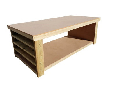 Workbench MDF top with extra shelving, very wide 4th depth table (H-90cm, D-120cm, L-240cm)