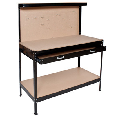 Workbench with pegboard and drawer - black