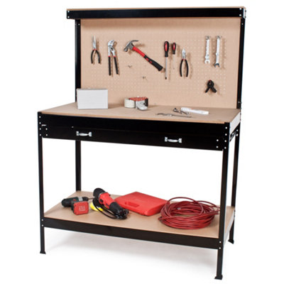 Workbench with pegboard and drawer - black