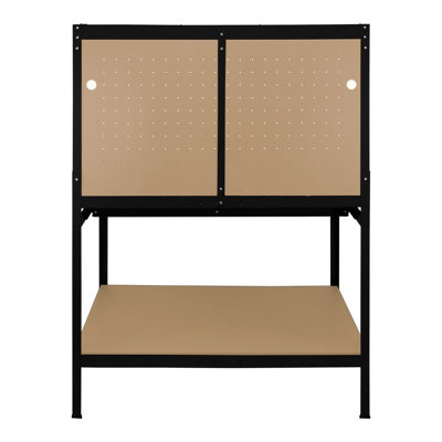 Workbench with Pegboard, Drawer and Light - Black