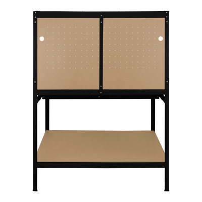 Workbench with Pegboard, Drawer and Light - Black