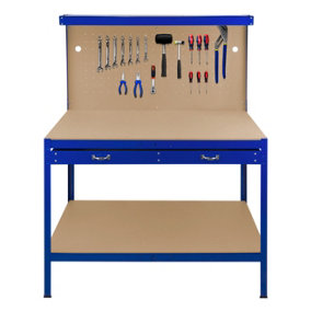 Workbench with Pegboard, Drawer and Light - Blue