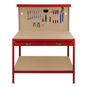 Workbench with Pegboard, Drawer and Light - Red