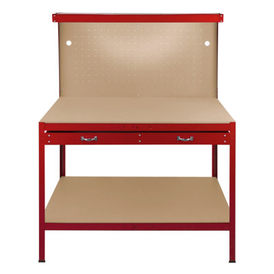 Workbench with Pegboard, Drawer and Light - Red