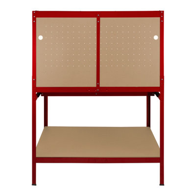 Workbench with Pegboard, Drawer and Light - Red