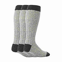 Workforce - 3 Pairs Mens Extra Long Wool Boot Socks 6-11 Grey