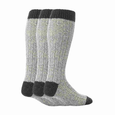 Workforce - 3 Pairs Mens Extra Long Wool Boot Socks 6-11 Grey