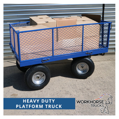 Workhorse Heavy-Duty Industrial Platform Truck With Mesh Sides & Base, 500kg Capacity, Puncture-Proof Wheels & Foam Loop Handle