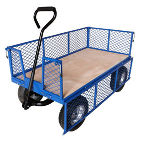 Workhorse Trucks General Purpose Heavy Duty Platform Truck With Mesh Sides, Plywood Base, Puncture Proof Wheels - 450kg Capacity