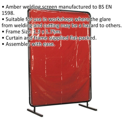 Workshop Welding Curtain & Frame - 1.3m x 1.75m - Easy Assembly - BS EN 1598