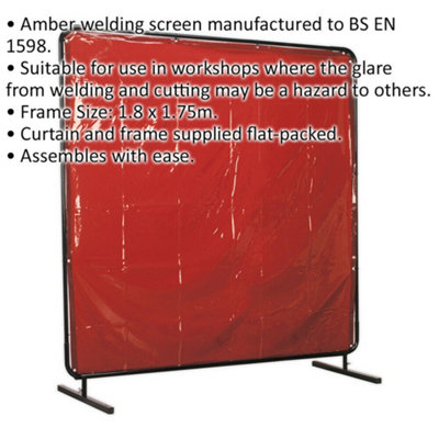 Workshop Welding Curtain & Frame - 1.8m x 1.75m - Easy Assembly - BS EN 1598