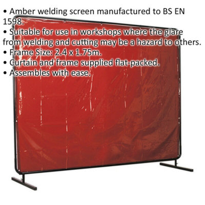 Workshop Welding Curtain & Frame - 2.4m x 1.75m - Easy Assembly - BS EN 1598