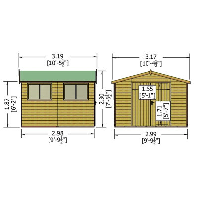 Workspace DD Tongue and Groove Garden Shed Workshop Approx 10 x 10 Feet - 5