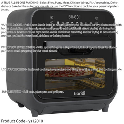 Worktop Steam Air Fryer Oven - 1635W 15L - Black Easy Clean - Dehydrate & Bake