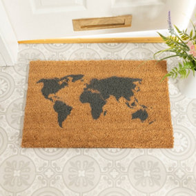 World Map Grey Doormat - Regular 60x40cm