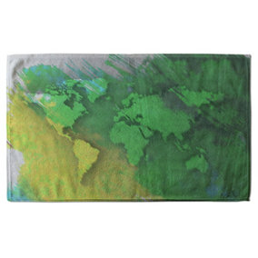 World map yellow and green (Kitchen Towel)